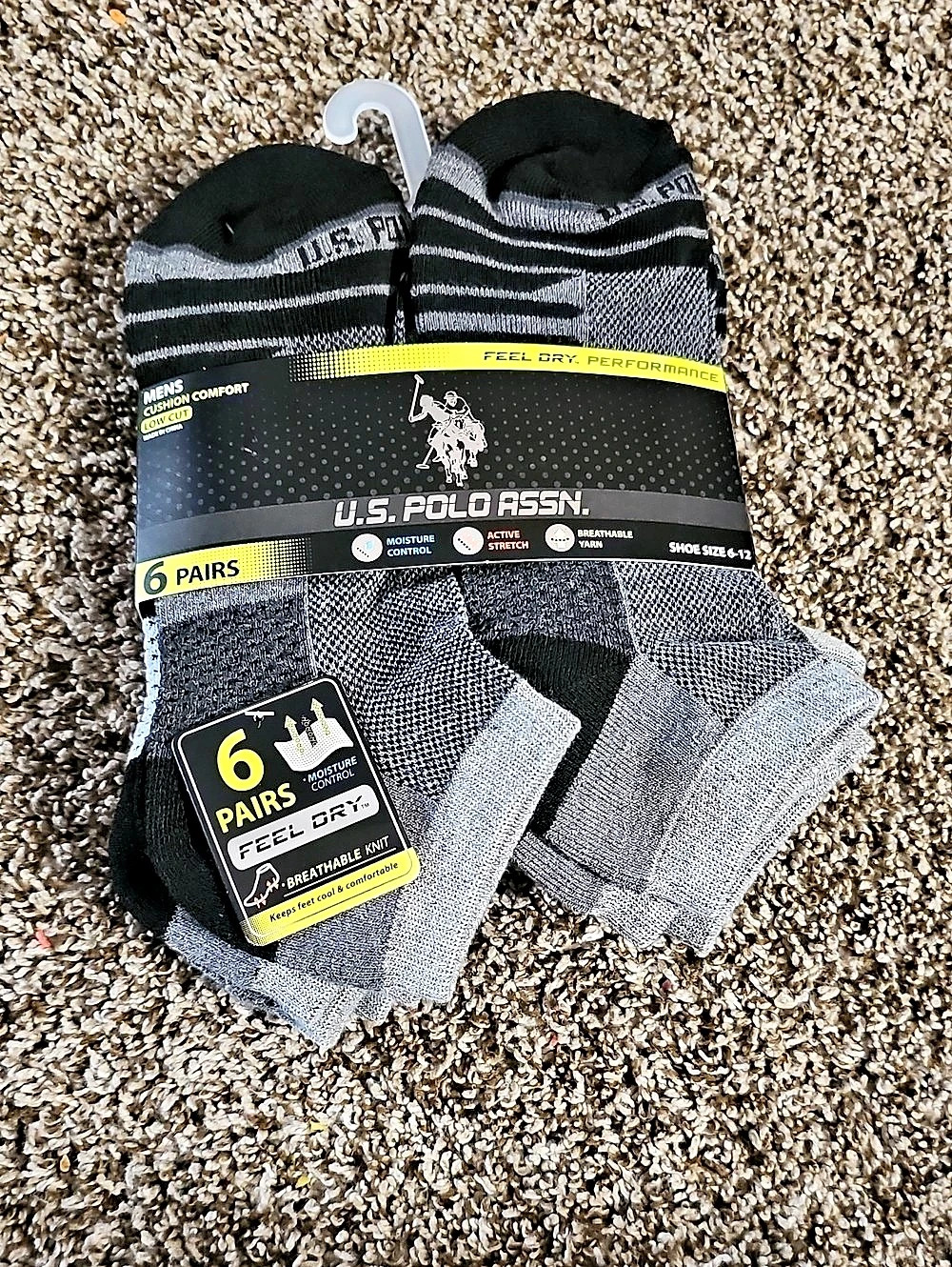 U.S. Polo Assn. Men's Cushion Comfort Low Cut Performance Socks 6-Pack. Men's